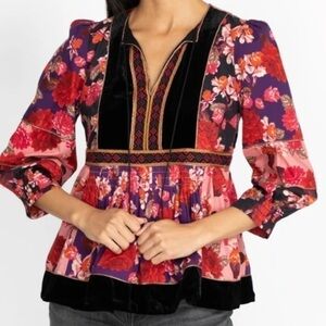 Johnny Was velvet Kimmy peasant top NWT (oversized)